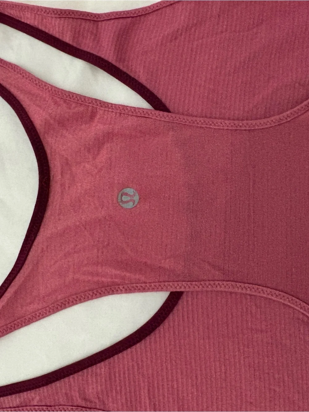 lululemon athletica Rose Pink racerback tank with Burgundy Trim